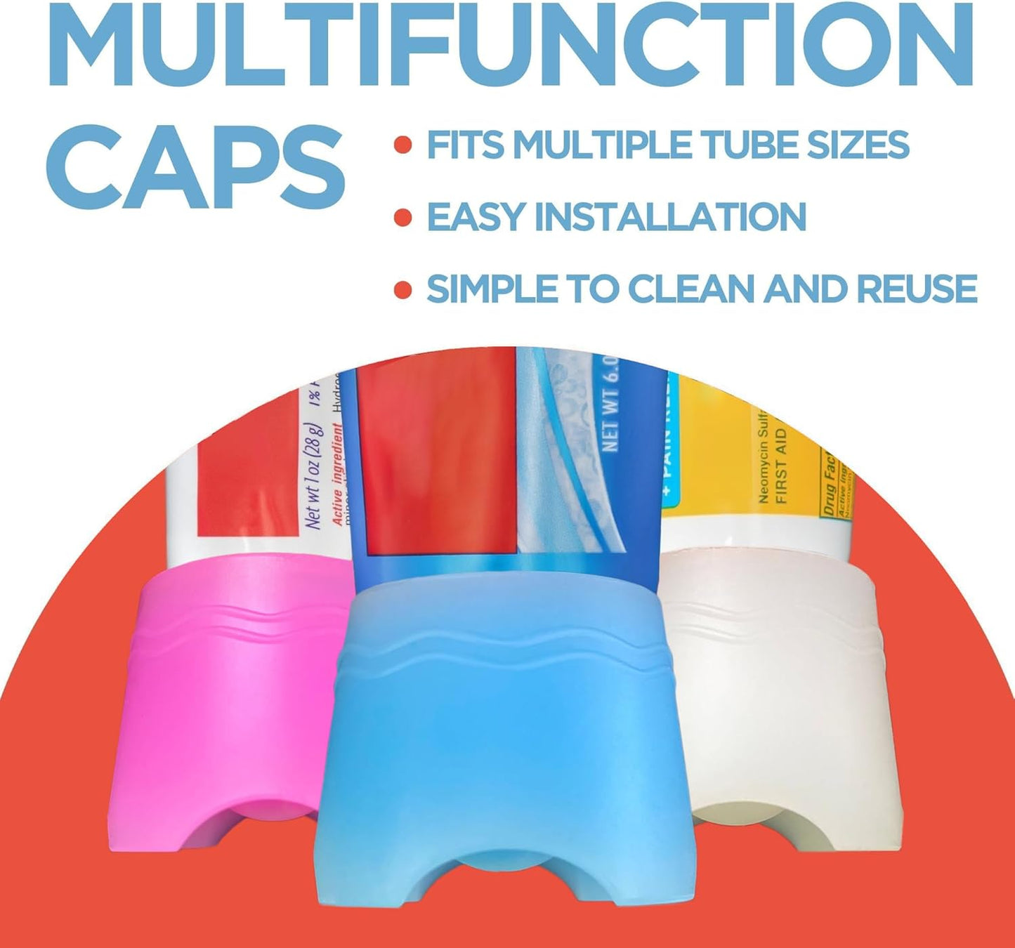 Chrome Cherry SqueezMe Self-Closing Toothpaste Caps, Silicone Lid for Kids & Adults, No Mess Toothpaste Dispenser, Easy Squeezer Cap for Tubes, Bathroom Accessory, Self-Standing Mix, Pack of 3