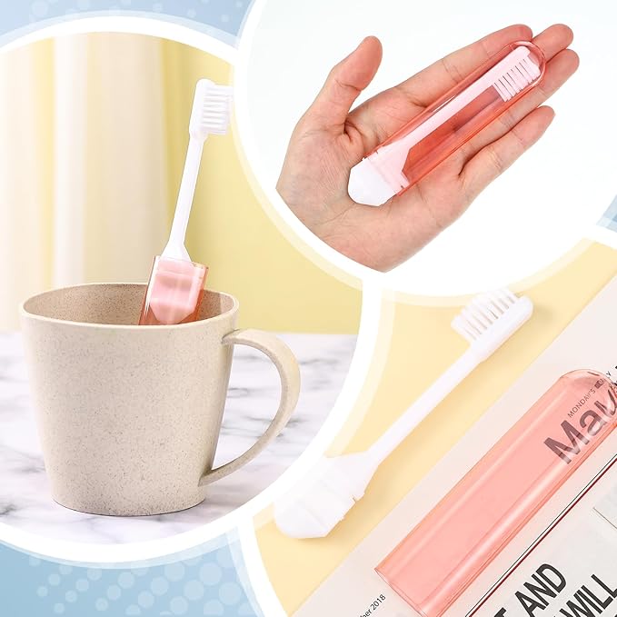 Patelai 4 Pcs Travel Toothbrush Set, Soft Bristle Mini Foldable Tooth Brush with Case, Individually Wrapped Small Portable Travel Size Toiletries Stuff for Camping (Mailard Color)