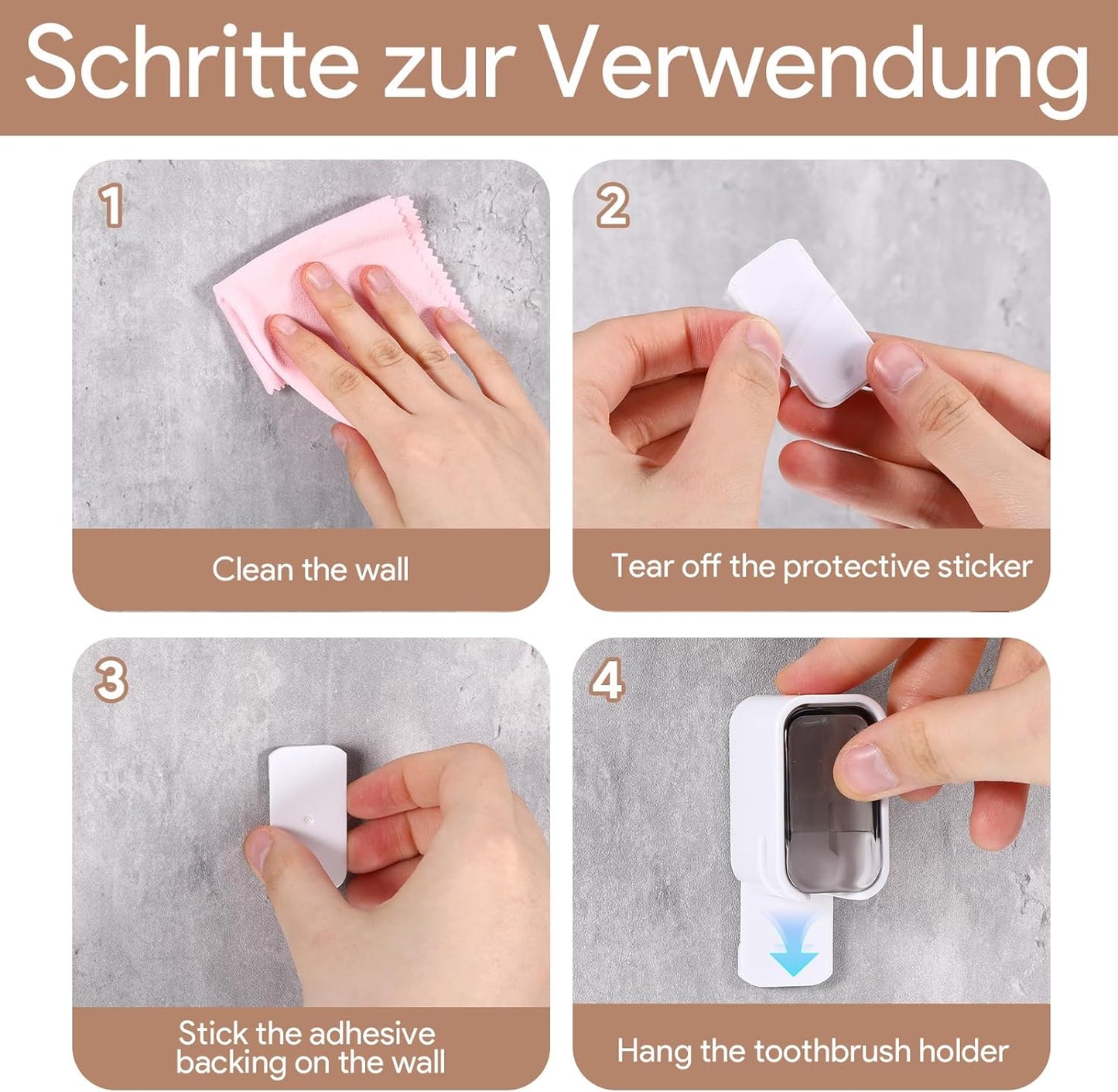 4 PCS Toothbrush Holder Wall Mounted with Cover, Electric Toothbrush Holders for Bathroom (Single-Slot Design), Moisture-Proof and Dust-Proof Organizer for Home and Travel Use(Gray,Brown)