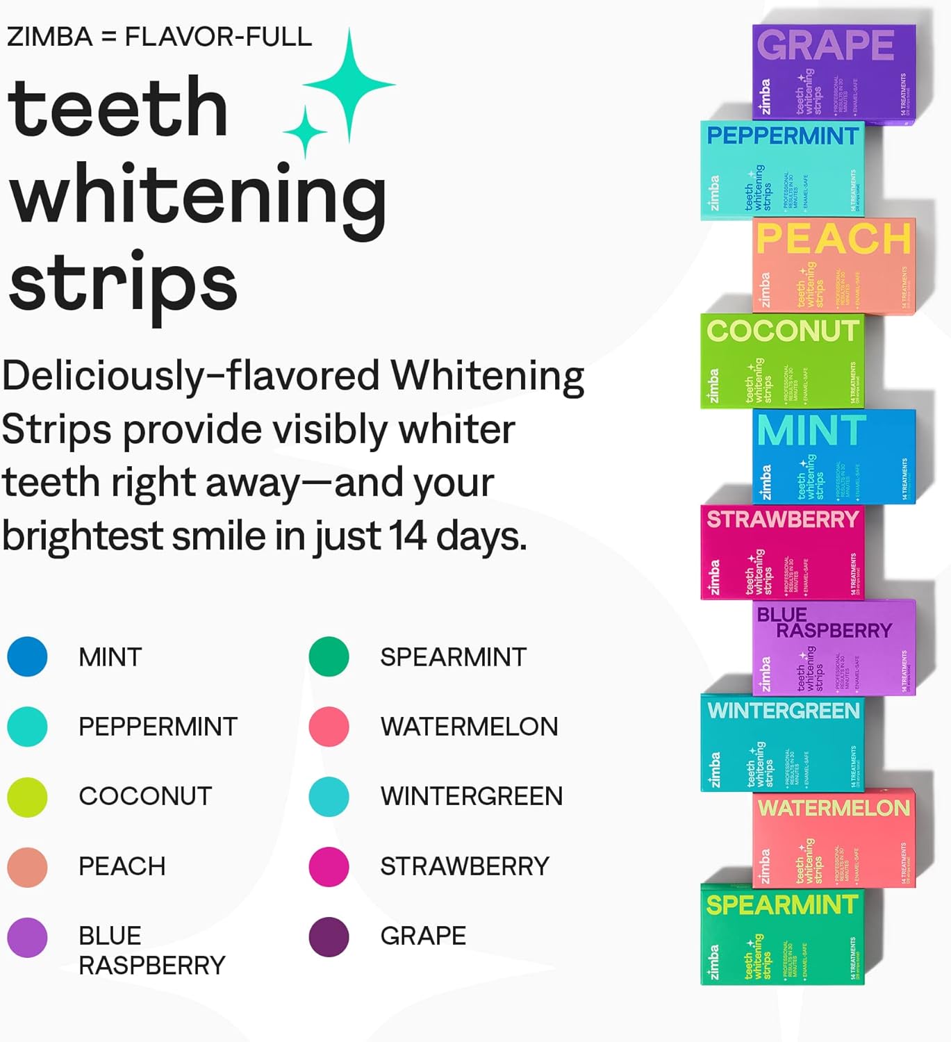 Zimba Teeth Whitening Strips 3-Pack Bestsellers Variety Bundle | Mint, Coconut, Peach | Vegan Whitening Strips, Enamel Safe Teeth Whitening, Hydrogen Peroxide Tooth Whiteners