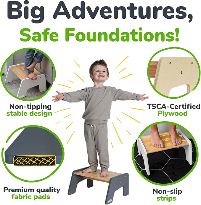 OCODILE 1-Step Wooden Step Stool for Toddlers | Kids Step Stool for Bathroom Sink, Kitchen, and Potty Training | Non-Slip Stool for Toilet Independence | Wooden Step for Children Ages 2+ White