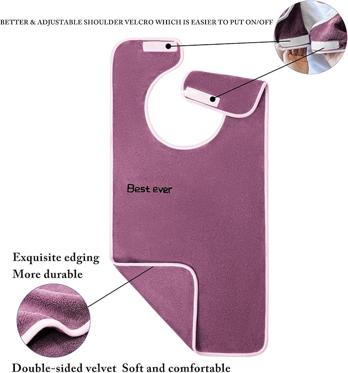 3 Pack Adult Bibs, Microfiber Super Soft Eating Cloth for Adults, Disabled, Adjustable, Dining Clothing Protector