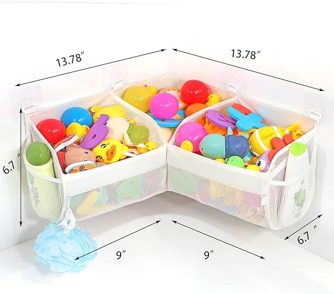 KPH bath toy storage， Say goodbye to the chaos of bath toys -3 compartments for bath toy holders keep your bathtub tidy, and bath toy organizers keep children's bath toys organized!