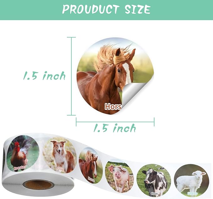 Zonon 600 Pieces Farm Animal Stickers Realistic Animal Roll Stickers Barnyard Friends Theme Label Pasters Decals Teaching Supplies for Kids Classroom Home Rewards Party Favor, 1.5 Inch