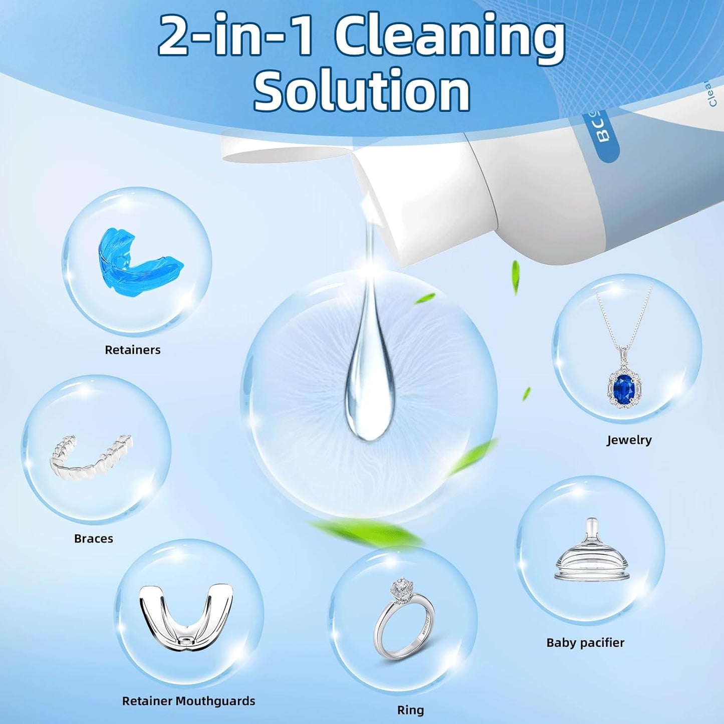 Bcom Ultrasonic Retainer Cleaner Solution, Jewelry Cleaner Solution Deep Clean for Retainer, Mouthguards, Night Guards, Aligners and Jewelry Ring, Odor Stain Remover for Ultrasonic Machines (8.5 oz)