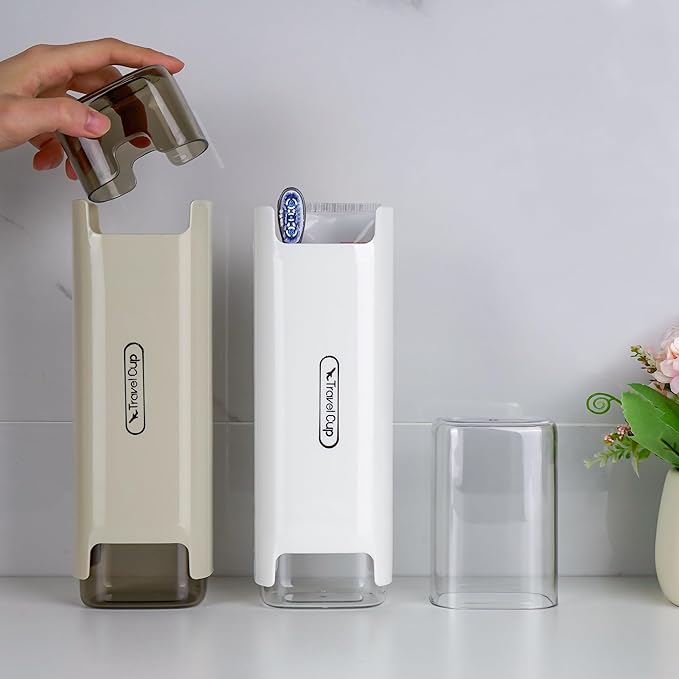 3 Pack Portable Travel Toothbrush Case, Toothpaste Case with Split Mouthwash Cup, Travel Toothbrush Cup Case for Travel, Business, Home, Camping