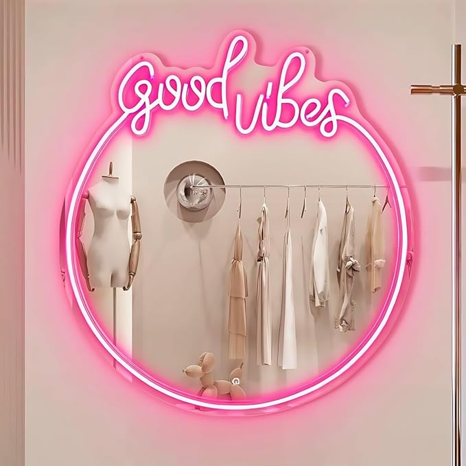 LED Mirror Neon Lights Light Up Dressing Mirror Cat/Shine Heart/Bat/Butterfly Shape Neon Mirror Sign for Modern Home Girl Room Bathroom Salon Wall Art Decor Gift For Girlfriend USB Powered