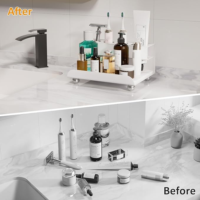 Quick Dry Electric Toothbrush Holder 4 Slots Metal Bathroom Counter Organizer for Toothpaste Razor Mouthwash, White