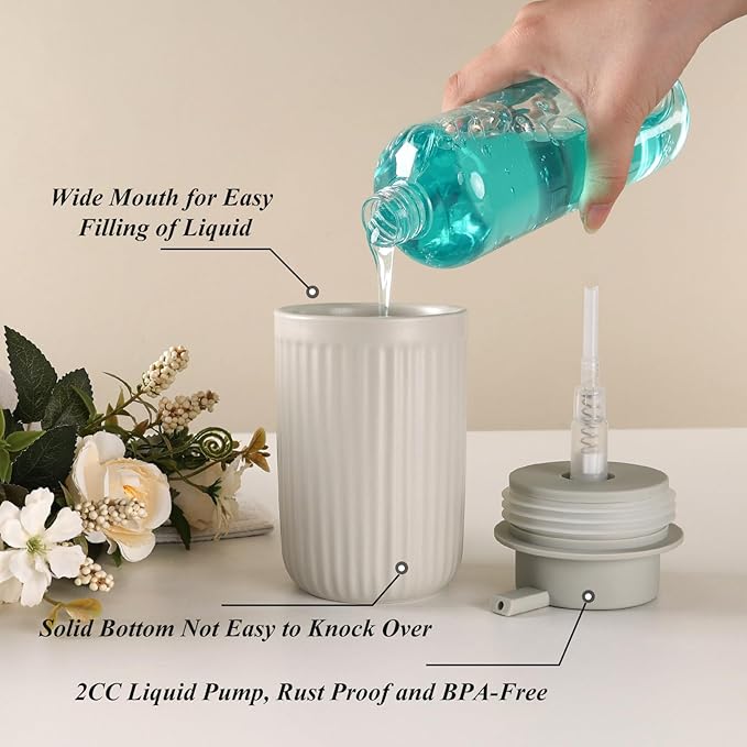 BosilunLife Grey Soap Dispenser Set - 2 Pack 12oz Ceramic Dish Soap Dispenser with Rust Proof Pump for Kitchen, Hand Soap and Lotion Set Suitable for Farmhouse Bathroom Decor