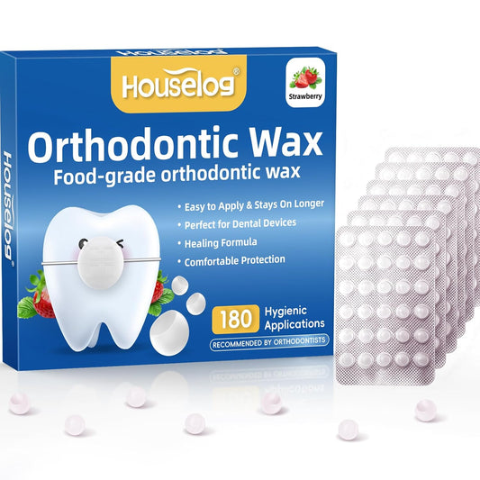 Orthodontic Wax for Braces - 180 Dental Wax Dots | Strawberry Flavor, Hygienic Individual Wraps, Brace Wax for Brackets