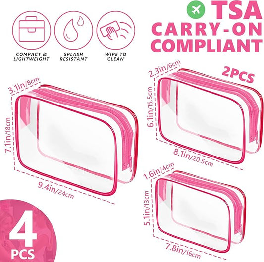 AURUZA Clear Makeup Bag,Portable Travel Toiletry Bags with Zipper, TSA Approved Clear Organizer Bags, PVC Cosmetic Pouch for Airport Airline Compliant