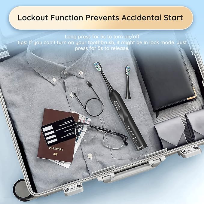 Sonic Electric Toothbrush - 5X More Effective Cleaning, 8 Brush Heads, 4 Modes, Low Noise Design for Adults