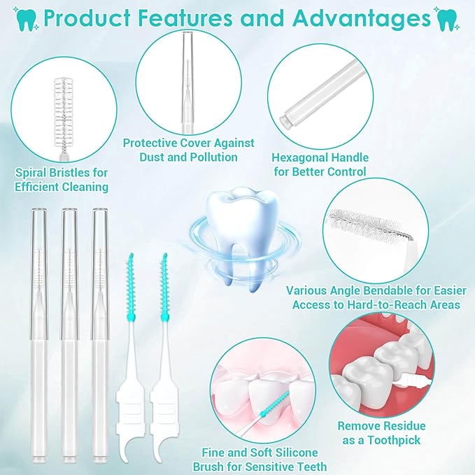 Lezmarket 300PCS Interdental Brushes for Braces, Soft and Bendable Dental Brush for Orthodontic Braces, Braces Cleaner Brush Tooth Pick Teeth Flossers Brushes for Teeth (White)