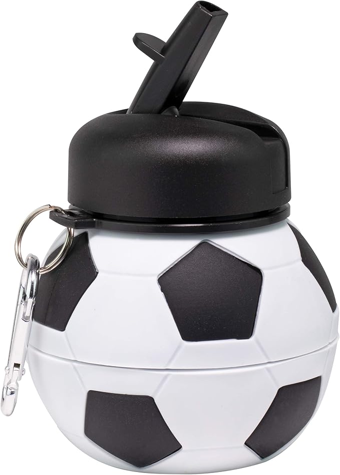 Maccabi Art Clip-On Collapsible BPA-Free Silicone Soccer Ball Water Bottle for Kids, 18 Oz. Size