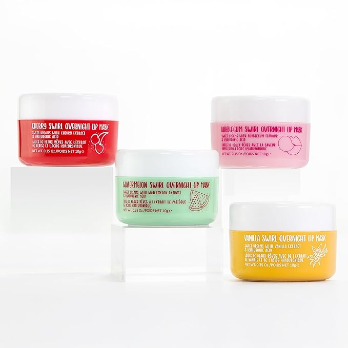 W7 Sweet Dreams Overnight Lip Mask Gift Set - Cherry, Watermelon, Bubblegum & Vanilla - Mini Lip Treatments - Stocking Stuffer
