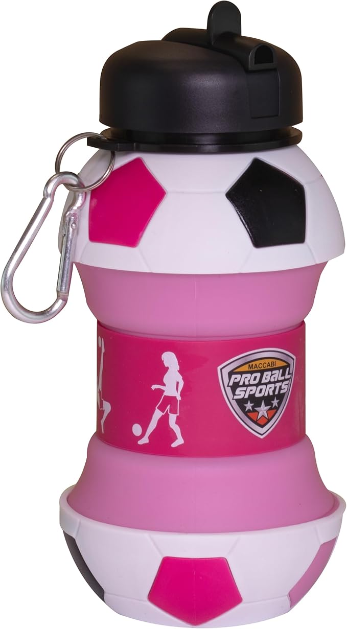 Maccabi Art Clip-On Collapsible BPA-Free Silicone Soccer Ball Water Bottle for Kids, 1 Liter Size