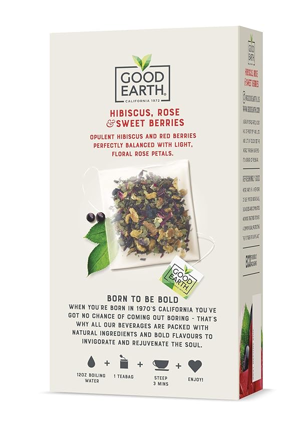 Good Earth Sensorial Blend Flavored Herbal Tea Hibiscus, Rose and Sweet Berries, No Artificial Color, No Preservatives, 15 Bag (Pack of 5)