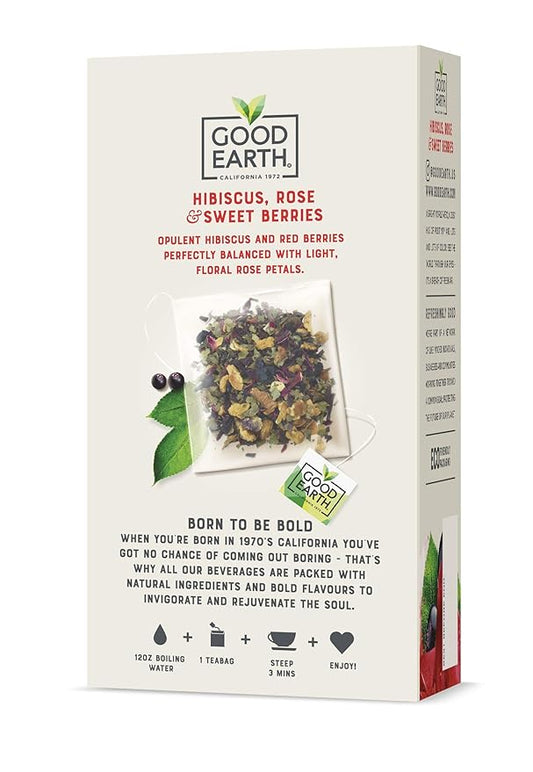 Good Earth Sensorial Blend Flavored Herbal Tea Hibiscus, Rose and Sweet Berries, No Artificial Color, No Preservatives, 15 Bag (Pack of 5)