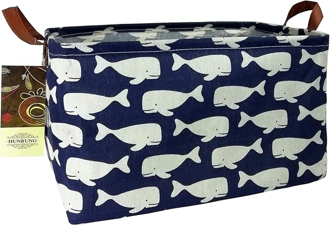 HUNRUNG Rectangle Storage Basket Cute Canvas Organizer Bin for Pet/Children Toys, Books, Clothes Perfect for Rooms/Playroom(whale)
