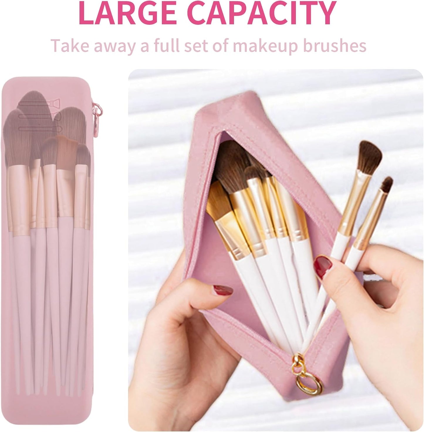 Nuomeisi Silicone Make up Brush Bag, Cosmetic Brush Holder, Large Capacity Makeup Container Built-in Zipper, Soft Portable Cosmetic Face Brushes Box Organize for Travel, Home, Office (Pink)