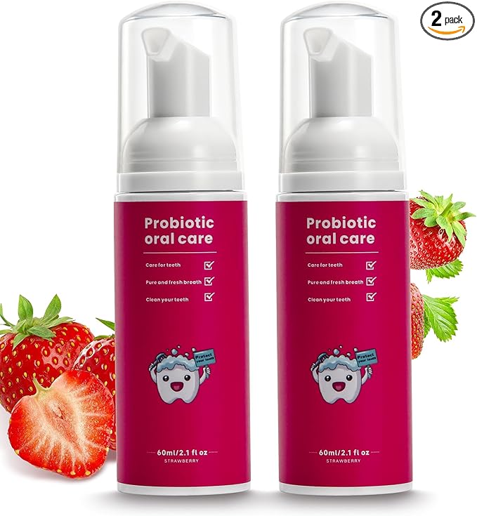 Fluoride Free Foam Kids Toothpaste - ELOTAME 2 Pack Toddler Natural Teeth Cleaning Toothpaste with Strawberry Mint Flavor,Travel for U Shaped Toothbrush