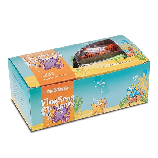 Practicon SmileGoods FlosSeas Flossers, Individually Wrapped Kids Flossers, Sea Animal Shaped Flosser for Children, Box of 200