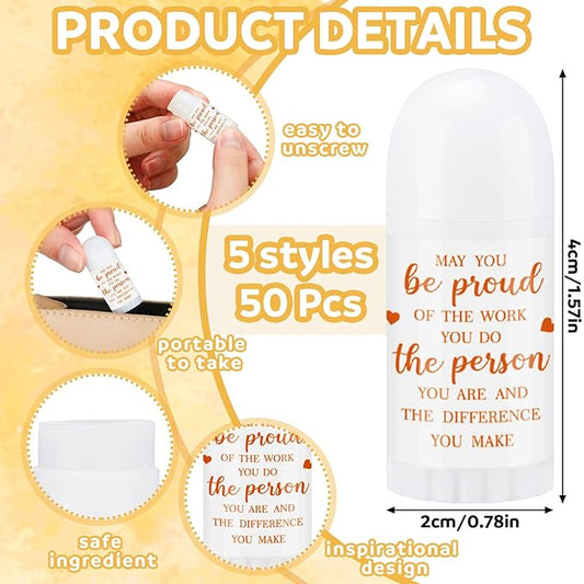 50 Pcs Christmas Mini Lip Balm Pack Thank You Gifts Moisturizer Assorted Flavors Beeswax Natural Ingredients Dry Chapped Lip Care Products for Coworkers Women Friend Men (Proud)