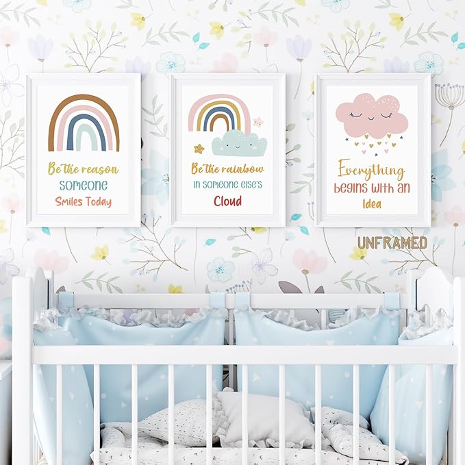 YOUHONG 3 Pieces Motivational Wall Decor Classroom Kids Toddler Room Decor Inspirational Quotes Wall Art Motivational Art Frameless Positive Quotes Durable Canvas Prints (12" W x 16" H x3)