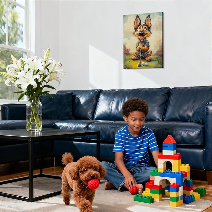 YOUHONG Animal Print Decor Animal Canvas Wall Art Dog Art with Inner Wooden Frame - Lightweight, Sports Wall Decor for Boys Room Living Room Decoration Ready to Hang (12x15.7 Inches)