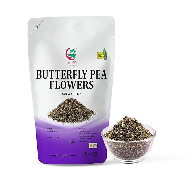 Butterfly Pea Flower 4 oz, Loose Leaf Cut & Sifted (300+ Cups), Non-GMO Dried Flowers, Natural Blue, Purple Drinks & Food Coloring, Premium Quality, By Yogi’s Gift®