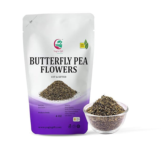 Butterfly Pea Flower 4 oz, Loose Leaf Cut & Sifted (300+ Cups), Non-GMO Dried Flowers, Natural Blue, Purple Drinks & Food Coloring, Premium Quality, By Yogi’s Gift®