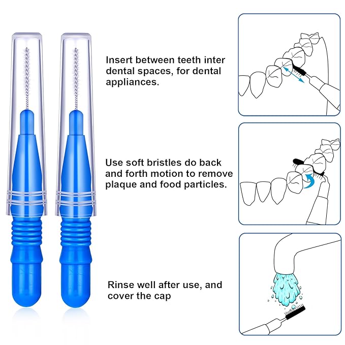 BBTO 100 Pcs Braces Dental Brush Flosser for Cleaner Interdental Brush Toothpick Tooth Flossing Head Oral Dental Toothpick Cleaners Cleaning Tool(Blue)