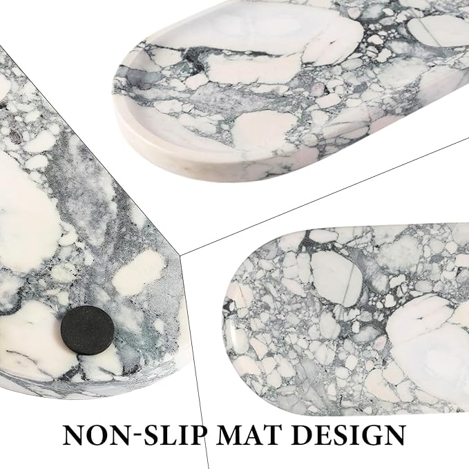Koville Natural Marble Tray for Bathroom Countertop, Marble Vanity Trays for Perfume, Cosmetics, Jewelry, Decorative Tray for Dresser Organizer, Stone Storage Trays for Bathroom Decor(Grey)