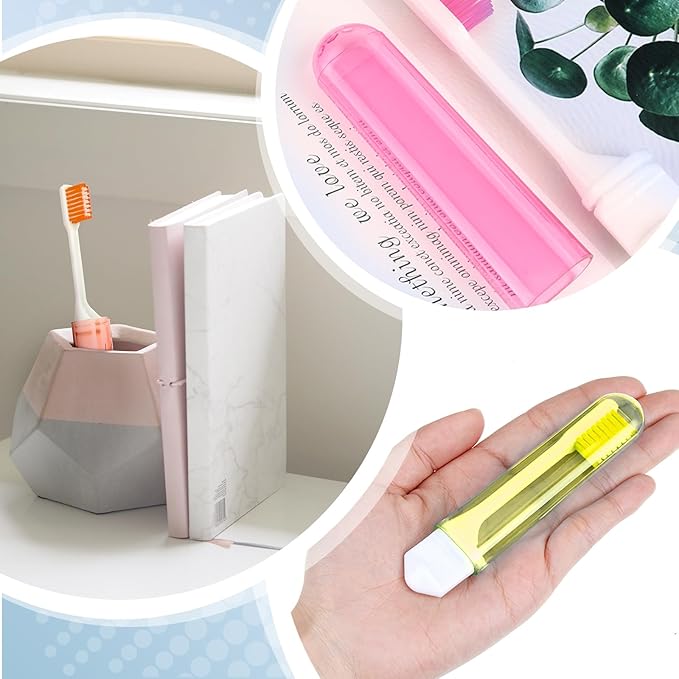Patelai 4 Pieces Travel Toothbrush Set, Soft Bristle Mini Foldable Tooth Brush with Case, Individually Wrapped Small Portable Travel Size Toiletries Stuff for Camping (Honey Color)