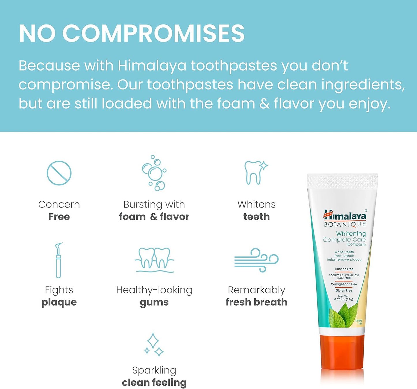 Himalaya Botanique Whitening Complete Care Toothpaste, 20 Pack Travel Size, Teeth Whitening, Fights Plaque, Fluoride Free, No Artificial Flavors, SLS Free, Simply Mint Flavor, TSA Approved, 0.74 Oz