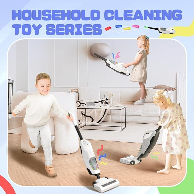 Toy Choi's 2-in-1 Kids Vacuum That Really Works - Toy Vacuum for Toddlers with Sound Effects, Pretend Play Kids Vacuum Cleaner, Household Housekeeping Toys for Boys Girls (White)