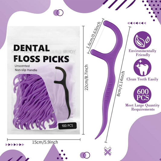 Baderke 200 Count Floss Picks Bulk Non Breakable Tooth Picks Flosser Dental Floss Sticks for Adults Teeth Cleaning Dental Flossers for Family Pack Travel(Dark Purple)