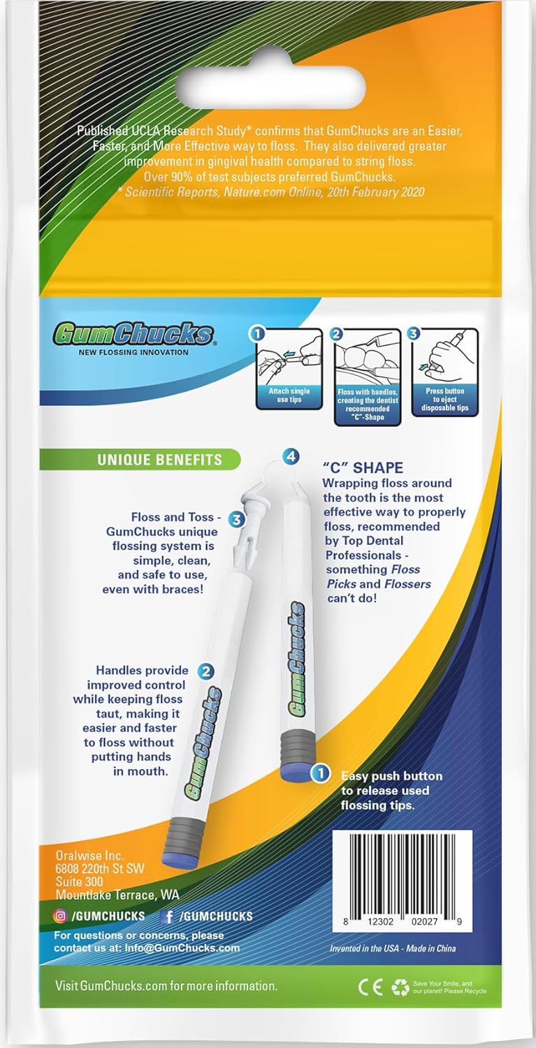 GumChucks Orthodontic Flossers Dental Floss - Floss for Braces - Brace Floss Picks - Gum Flossing Picks - Ortho Dental Flossers (30 Flossing Tips)