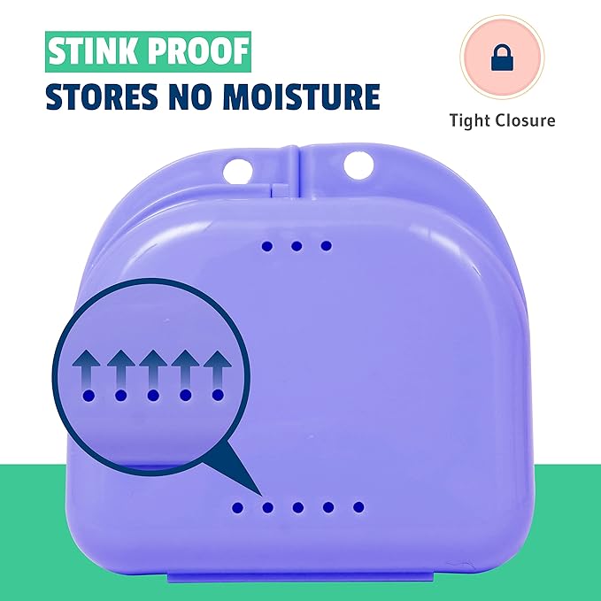 Retainer Case - Pack of 2 - Odorless Mouth Guard Case-Retainer Holder-Ventilated, Durable & Hygienic Night Guard Case for Carrying and Protecting Braces, Partial Dentures & Aligners-3.14 x 3.14 x 1.1