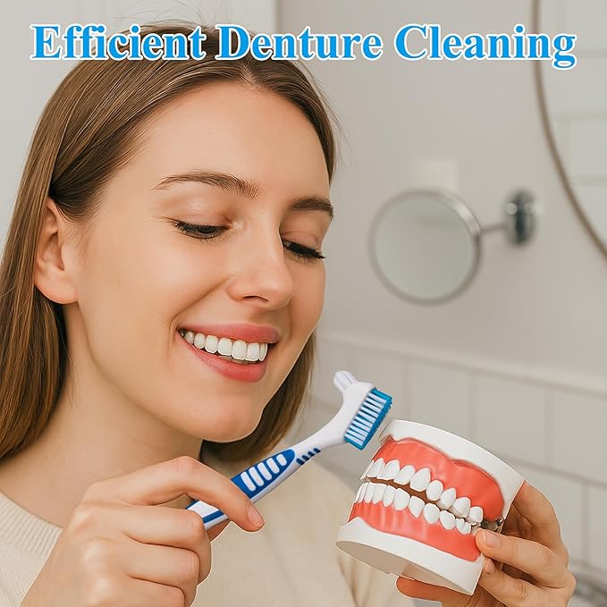 Denture Cleaning Brush Set,Unique Anti-Mold Perforated Breathable Cover Denture Brush with Case, Multi-Layered Soft Bristles Ergonomic Rubber Handle for Denture Toothbrush (1)