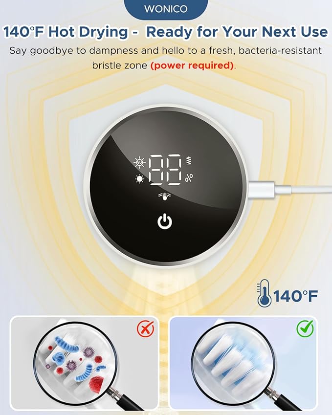 Toothbrush Holders for Bathroom, WONICO Toothbrush Sanitizer Holder, Tooth Brush Wall-Mounted Cleaner Organizer with Auto-Inductive Cover, Air Drying Fits Most Electric, Manual and Kids’ Toothbrushes