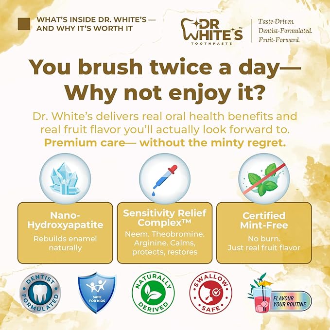 Dr. White’s Fluoride-Free nHA Toothpaste 3-Pack; Dentist-Formulated, Nano Hydroxyapatite + Xylitol, Sensitivity Relief Complex™, Mint-Free, Enamel Safe, Swallow-Safe (3.5 Oz, Pure Pineapple)