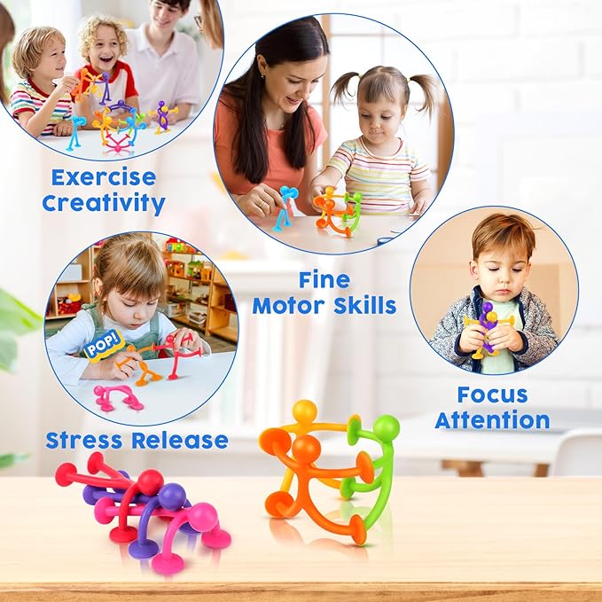 OleOletOy Suction Fidget Toys for Kids: 42 Pack Suction Cup People Toys - Sensory Toys for Autism Kids Calming - Quiet Fidgets for Classroom Prizes - Gifts for Stocking Stuffers Goodie Bag Party Favor