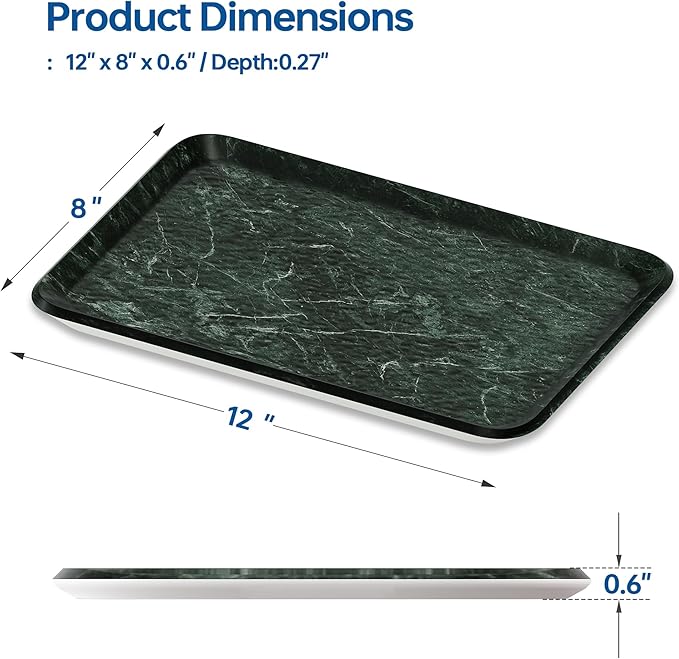 Vanity Decorative Tray, 12" x 8" Green Marble Pattern Perfume Tray, Bathroom & Countertop Organizer for Soap, Jewelry, Candle