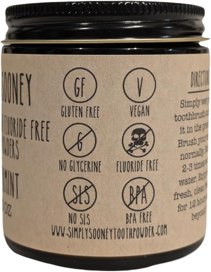 Simply Sooney Remineralizing Vegan Fluoride Free Tooth Powder Peppermint Formula I Glass Jar I Stronger Teeth I Fresh Breath I with Xylitol I Organic Ingredients