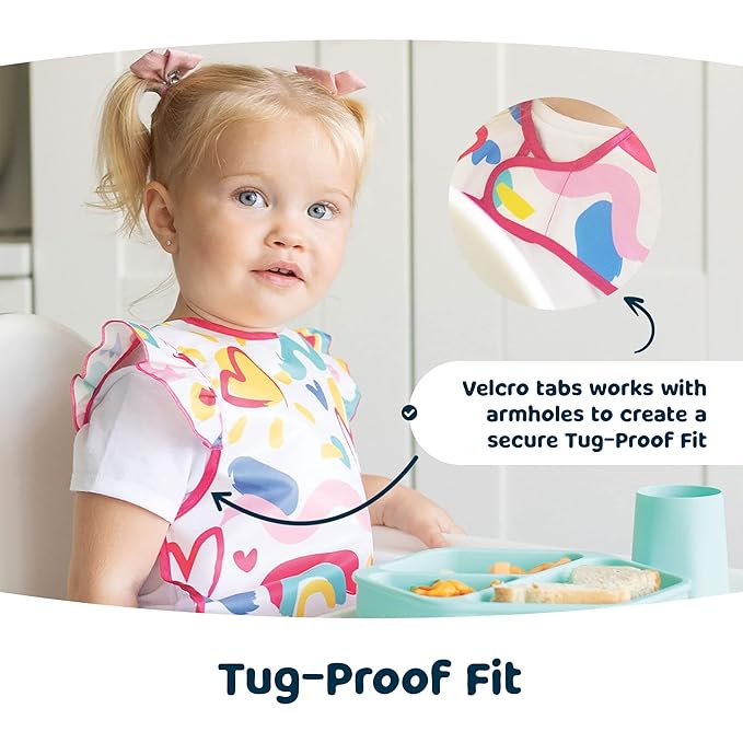 Tiny Twinkle Mess Proof Baby Bib for Girls | Waterproof Toddler Bib for Eating | Baby Apron for Feeding | Machine Washable | Perfect Shower Gift (Petite Safari, 6–24M)