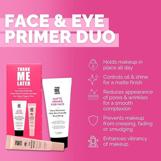 Elizabeth Mott Thank Me Later Face & Eye Primer – Long-Lasting Matte Makeup Base, Pore Minimizer, Oil & Shine Control, Wrinkle Blurring, Crease Prevention, Smooth Finish for All-Day Wear – 10g & 30g