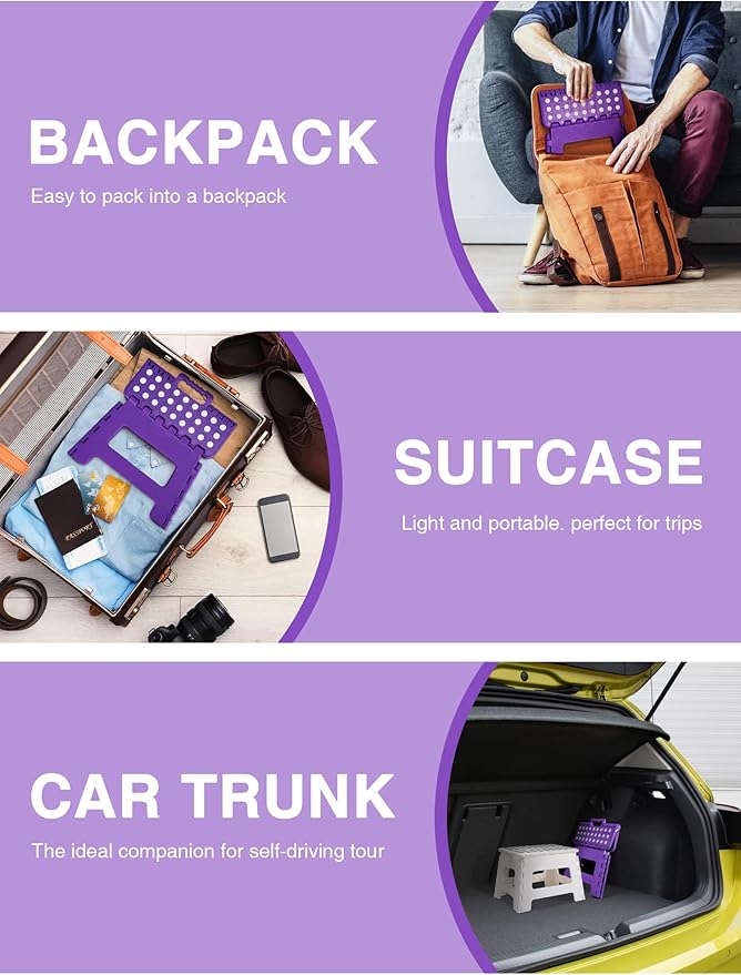 Dyforce Folding Step Stool 9", Kids Step Stool, Heavy Duty Step Stools for Adults, Compact Foot Stools, Light-Weight Toddler Step Stools for Kitchen, Bathroom, Holds Up to 300 lbs (Purple)