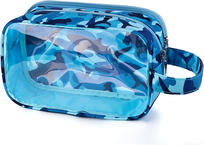 Shark Kids Toiletry Bag for Boys, Travel Clear Toiletry Bag for Little Young Boys Waterproof Hanging Wash Bag Toddler Traveling Toiletries, Blue
