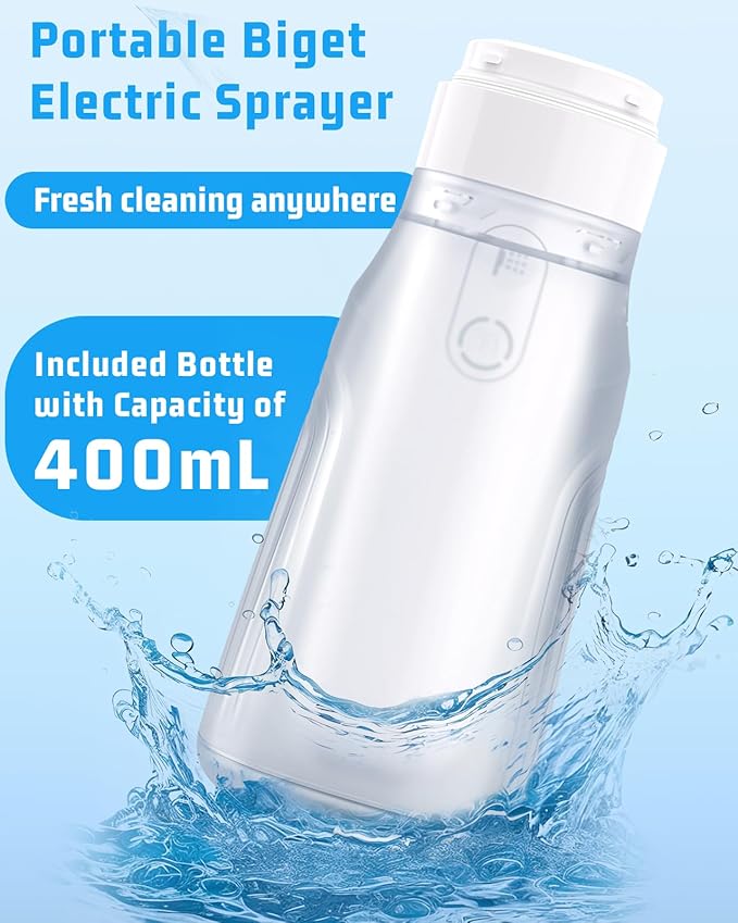 Portable Bidet for Travel with 400ml Bottle, Rechargeable Electric Travel Bidet with 3 Pressure Modes, Waterproof Handheld Bidet Sprayer for Women Men Baby Cleaning